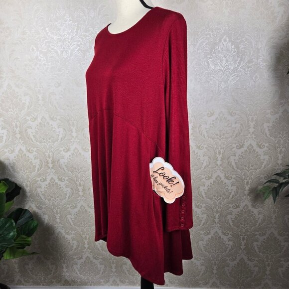 Chico’s Size 1 (US Med) Dark Red Swing Dress/Tunic Long Sleeve Pockets - Picture 8 of 14